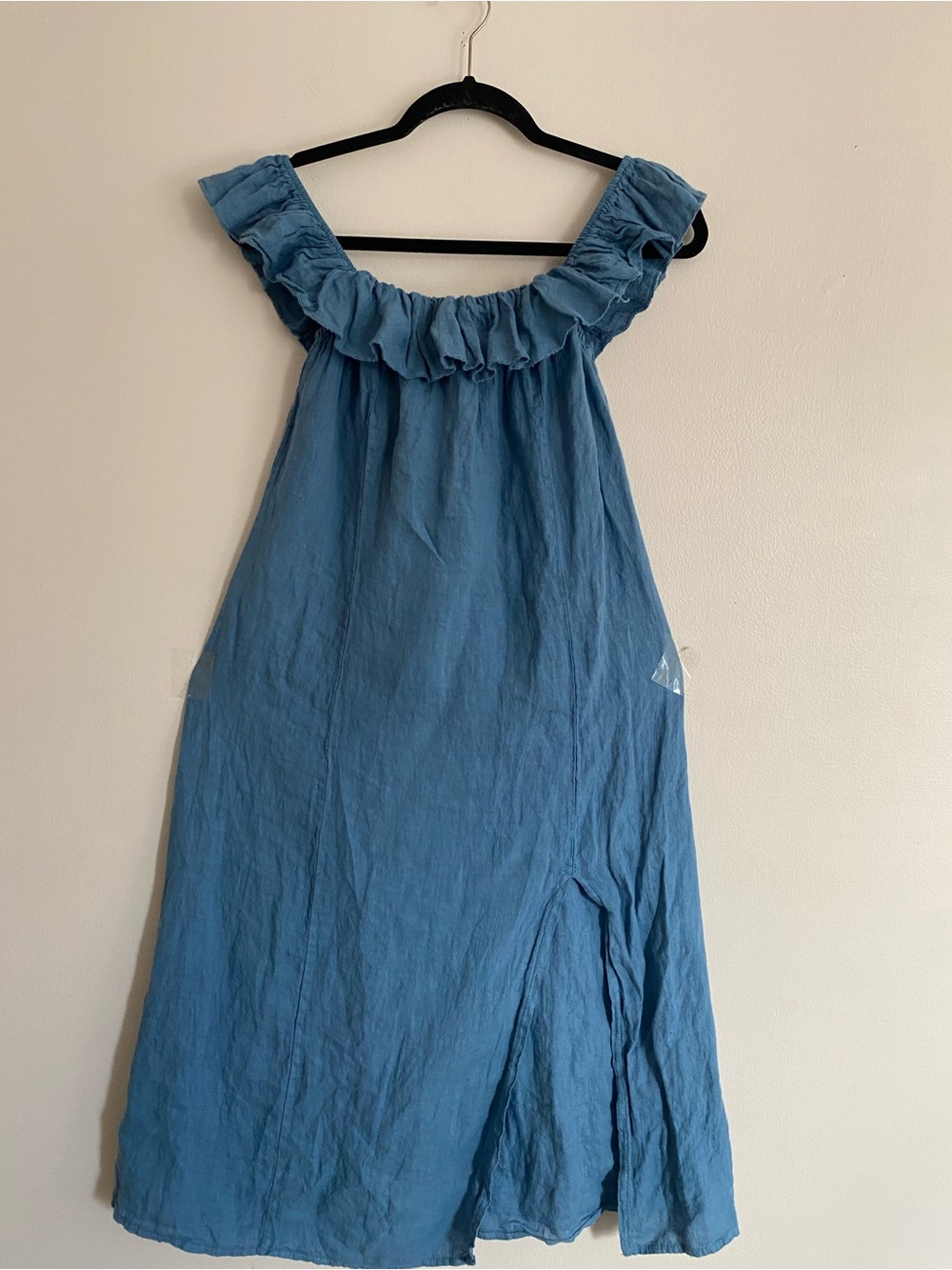 100% Pure Light Blue Linen Gathered Top